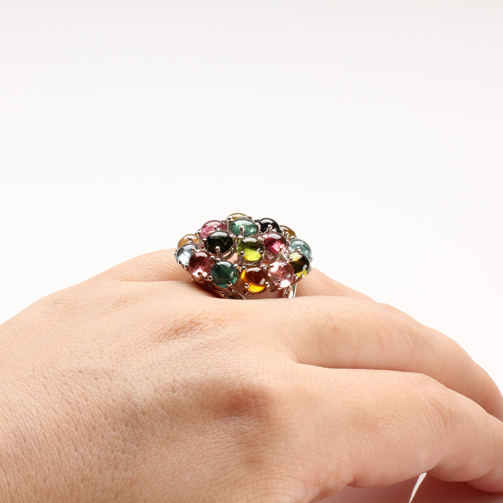【雅紅珠寶】天然碧璽戒指-925銀飾-百媚千嬌-七彩-R0302