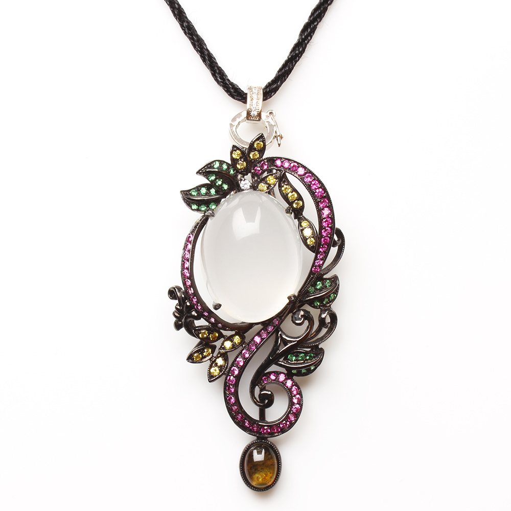 【雅紅珠寶】天然緬甸水沫玉項鍊-925銀飾-月白風清-N0256