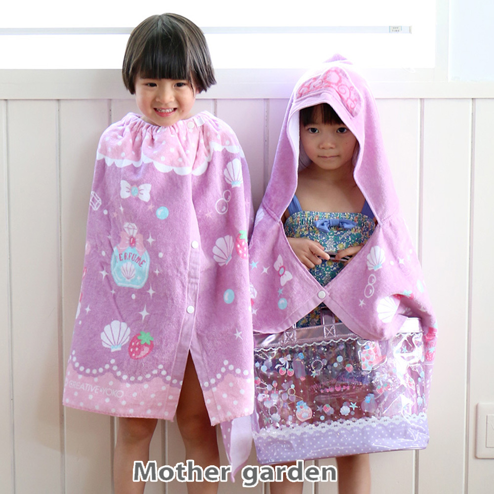【日本Mother Garden】扣式浴巾-珠寶 60cm 乾髮帽