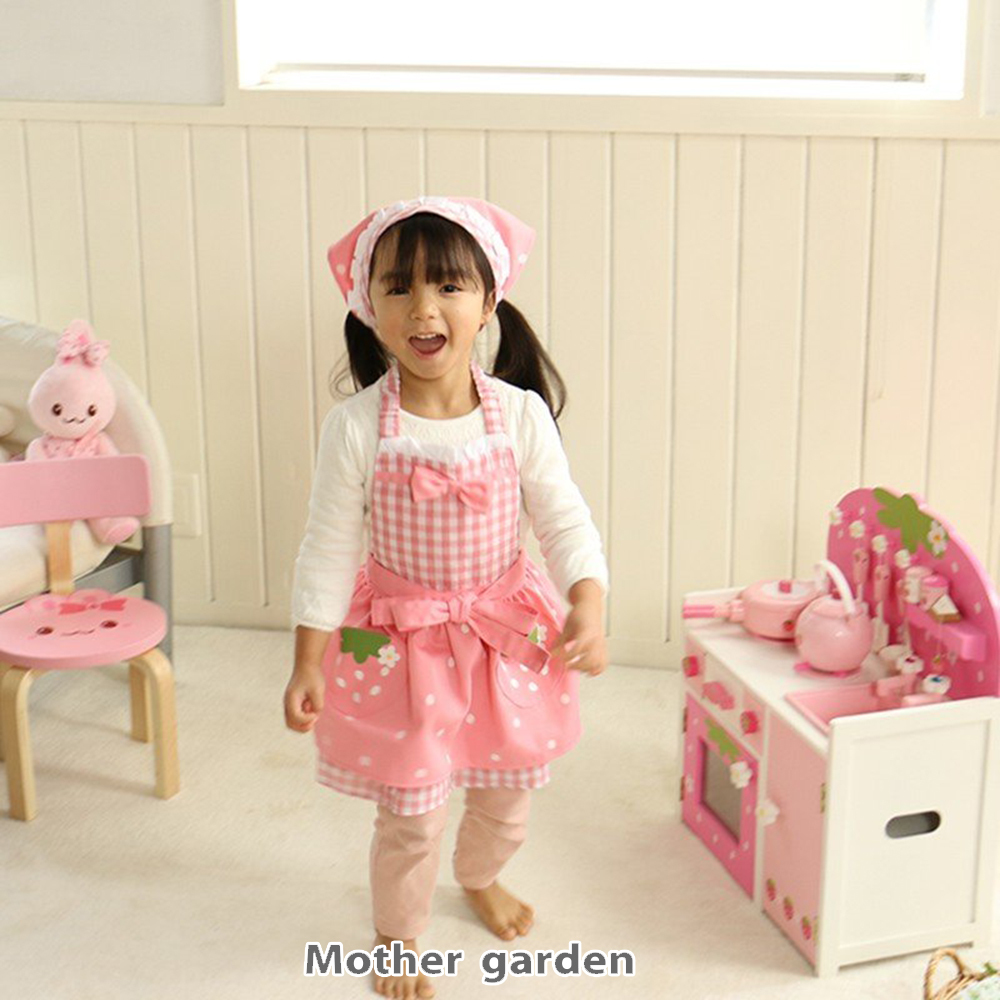【日本Mother Garden】兒童圍裙-粉嫩草莓 130cm
