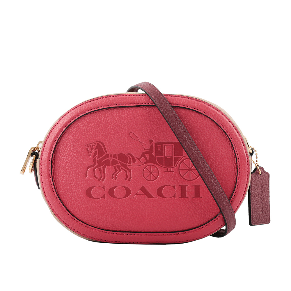【COACH】荔枝皮革橢圓馬車拼色相機包