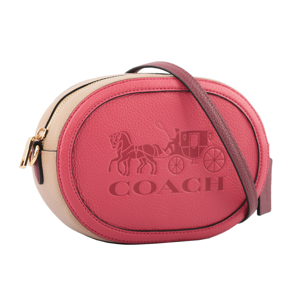 【COACH】荔枝皮革橢圓馬車拼色相機包