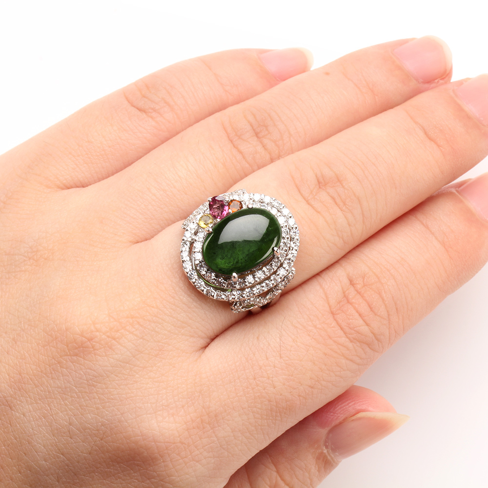 【雅紅珠寶】天然綠碧璽戒指-925銀飾-蒼翠欲滴-R0311