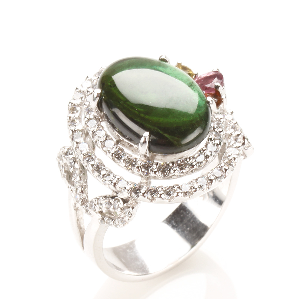 【雅紅珠寶】天然綠碧璽戒指-925銀飾-蒼翠欲滴-R0311