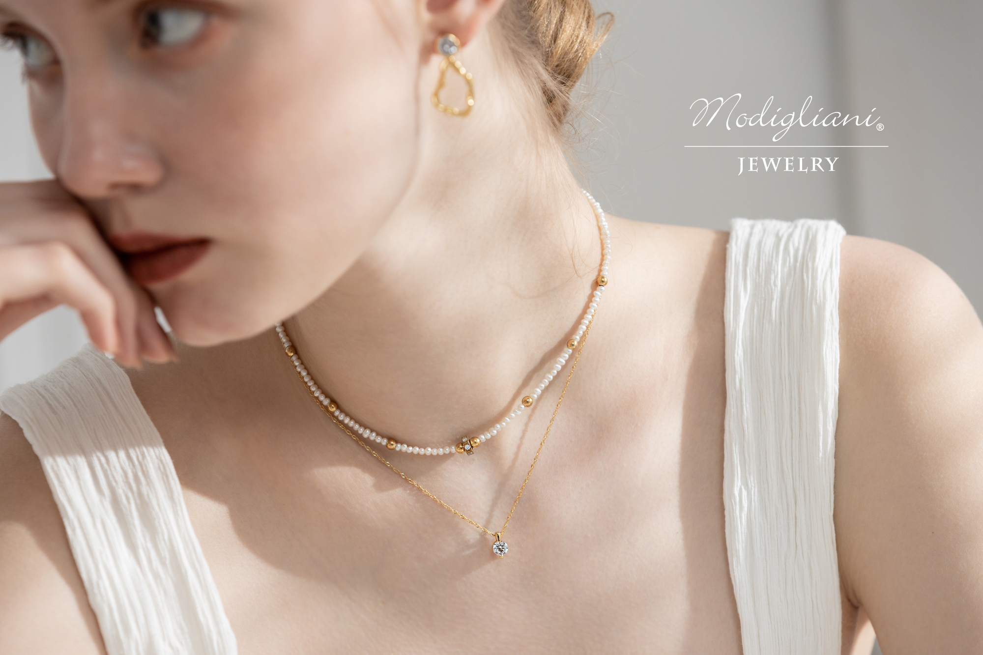 黃銅飾品,黃銅,簡約,百搭,天然珍珠,項鍊,頸鍊,鋯石,珍珠