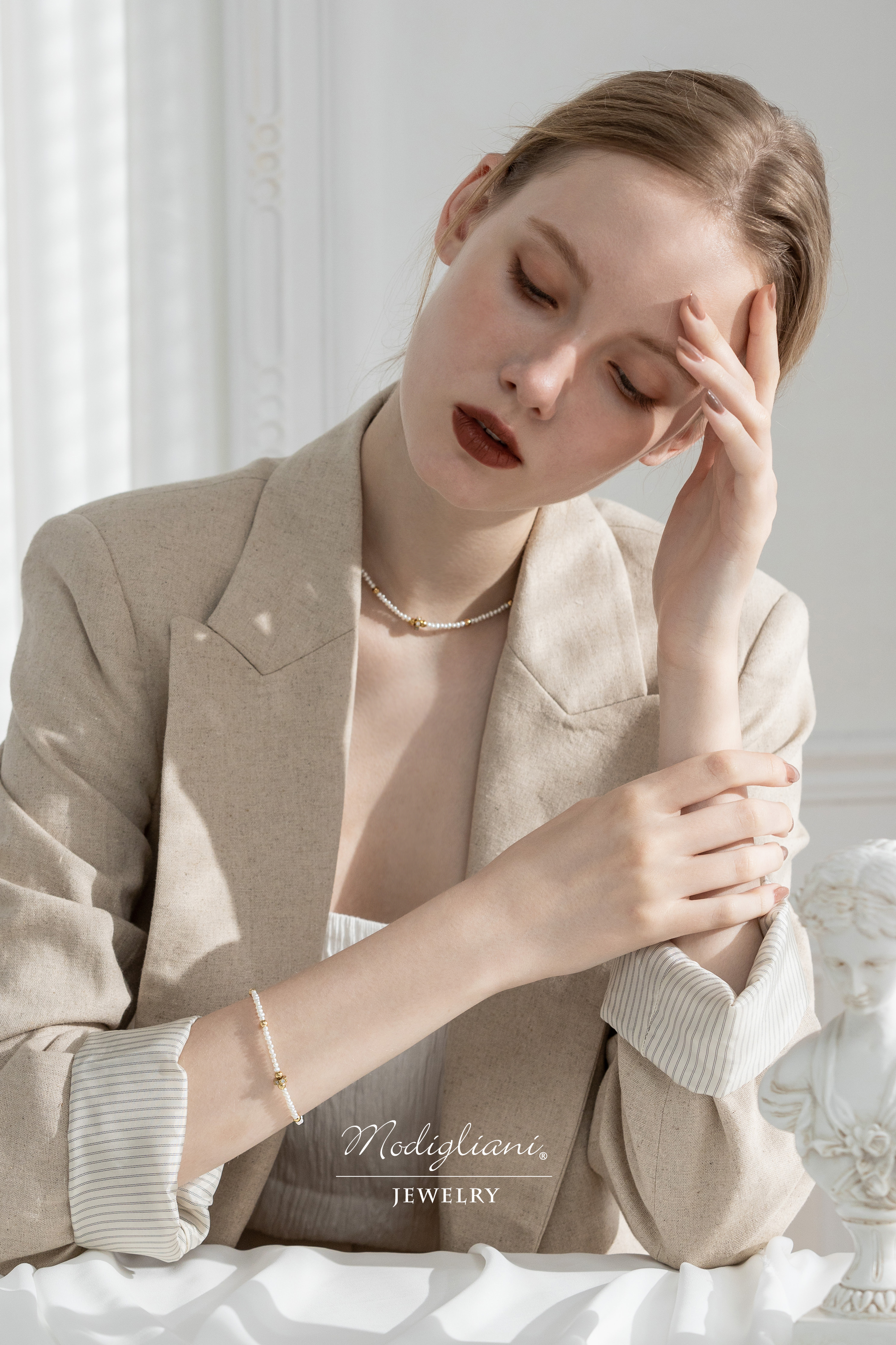 黃銅飾品,黃銅,簡約,百搭,天然珍珠,項鍊,頸鍊,鋯石,珍珠