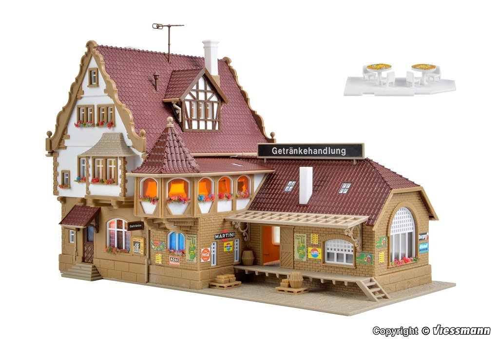 Vollmer 43697 H0 Beverage store with interior and LED lighting, functional kit