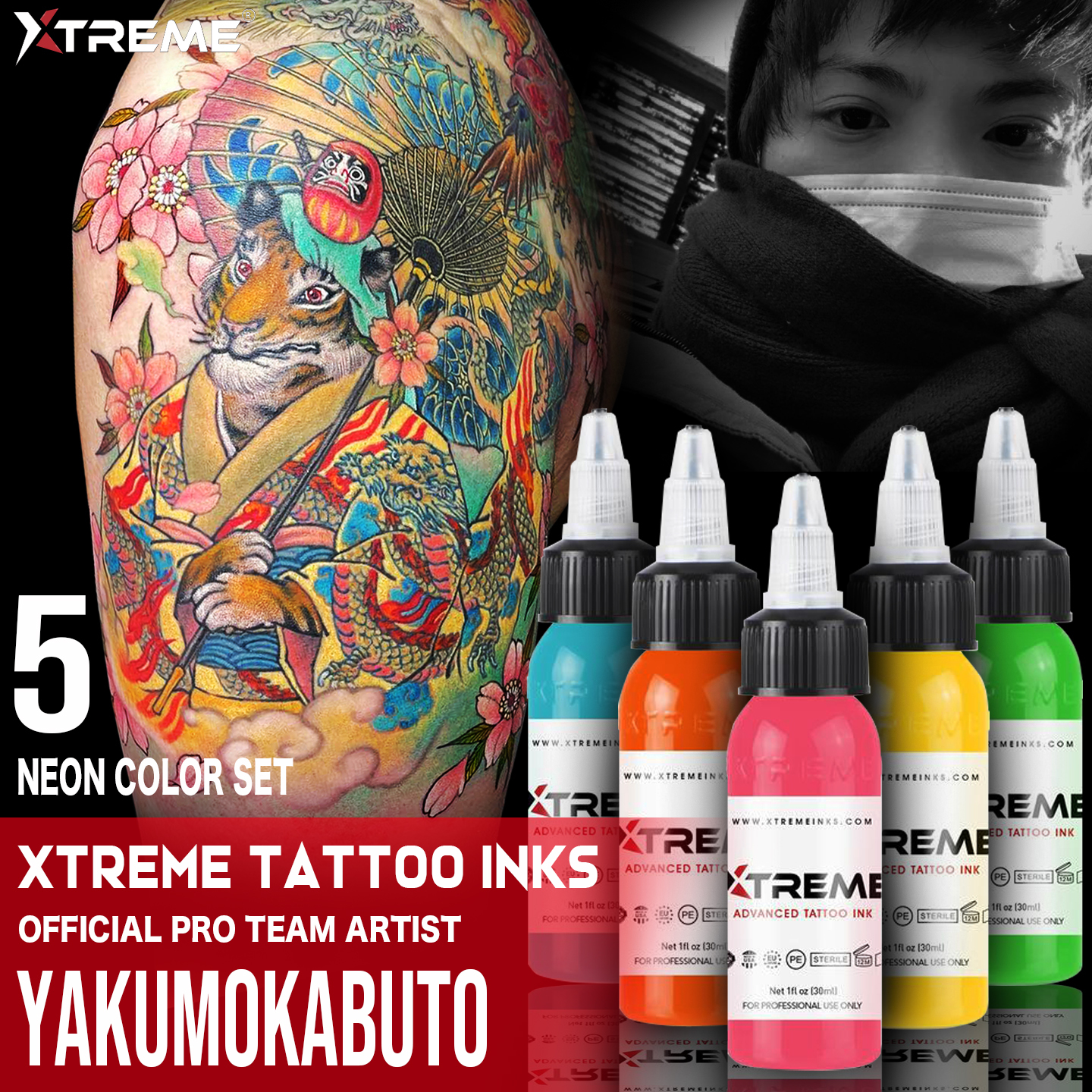 Xtreme Ink - Neon Set - 5 x 30ml - Dasha Tattoo Supply