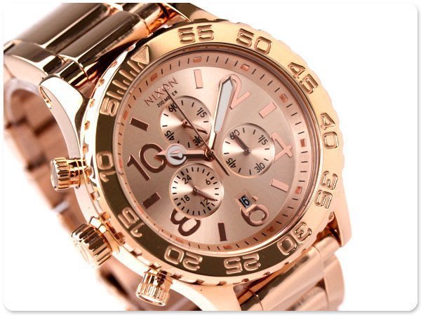 萬年鐘錶 - NIXON 尼克森 THE 42-20  CHRONO系列 玫瑰金三眼計時男女錶  A037-897  錶徑42MM