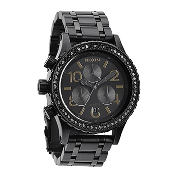 萬年鐘錶 - NIXON 尼克森 THE 38-20  CHRONO 全黑晶鑽計時碼表系列 200M防水 A404-1879  錶徑38MM