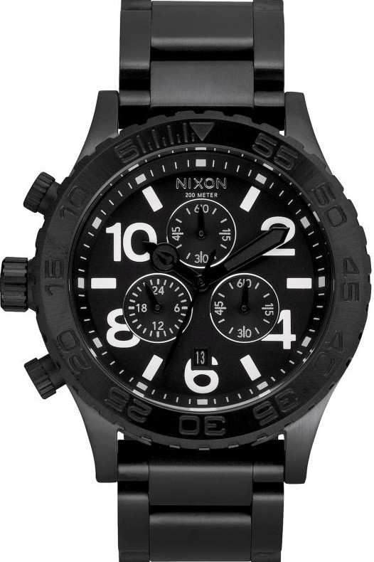 萬年鐘錶 - NIXON 尼克森 THE 42-20  CHRONO系列 全黑白數字款三眼計時腕錶  A037-001  錶徑42MM