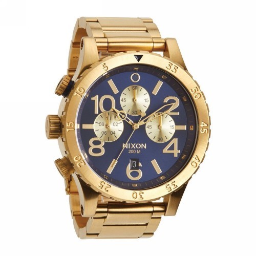 萬年鐘錶 - NIXON 尼克森 THE 48-20  CHRONO 全金色藍面計時碼表系列 200M防水  A486-1922  錶徑48MM