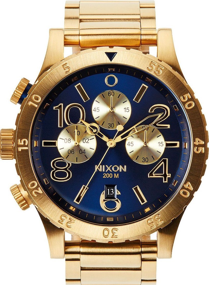 萬年鐘錶 - NIXON 尼克森 THE 48-20  CHRONO 全金色藍面計時碼表系列 200M防水  A486-1922  錶徑48MM