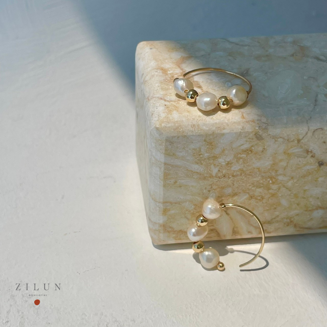 │輕奢│人魚舞會 • 巴洛克珍珠 • 耳勾 • 14K注金 • 14kgf