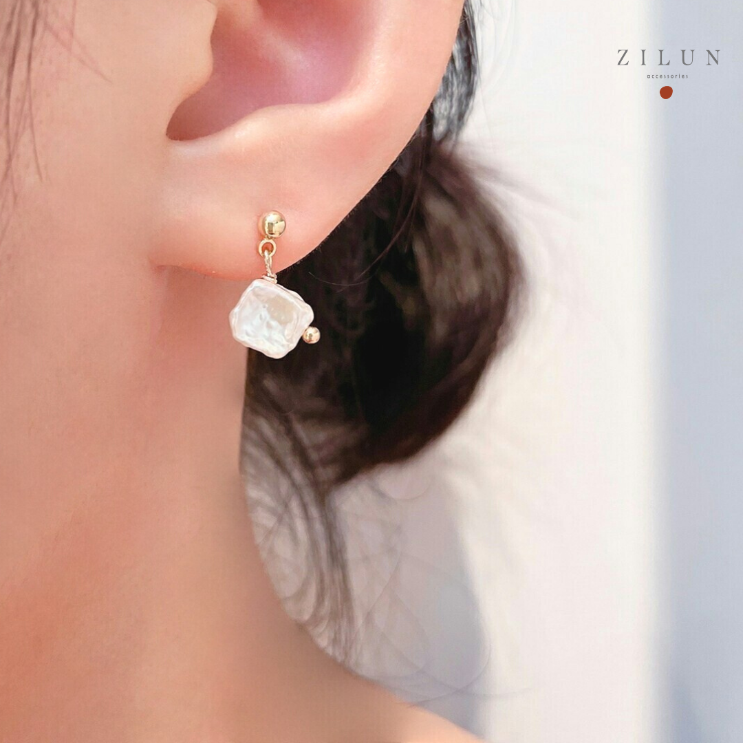 │輕奢│海洋結晶 • 巴洛克不規則珍珠 • 耳針耳夾 • 14K注金 • 14kgf