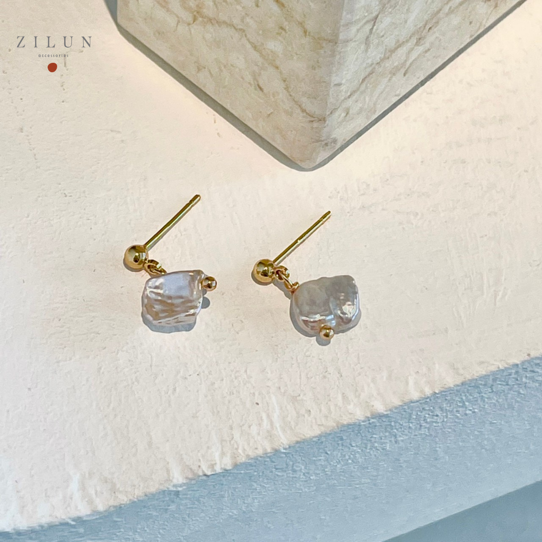 │輕奢│海洋結晶 • 巴洛克不規則珍珠 • 耳針耳夾 • 14K注金 • 14kgf