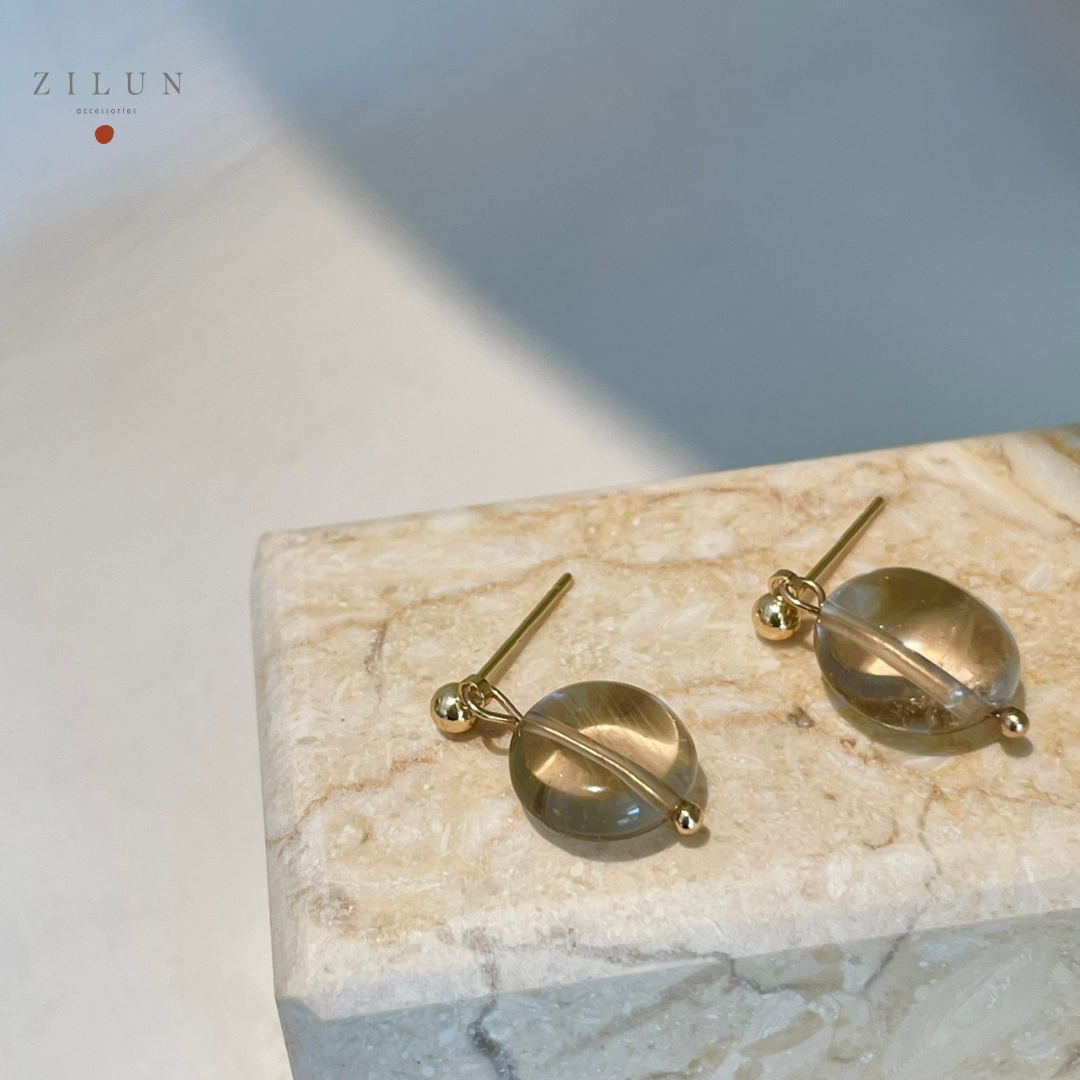 │輕奢│茶晶泡泡 • 茶晶 • 耳針耳夾 • 14K注金 • 14kgf