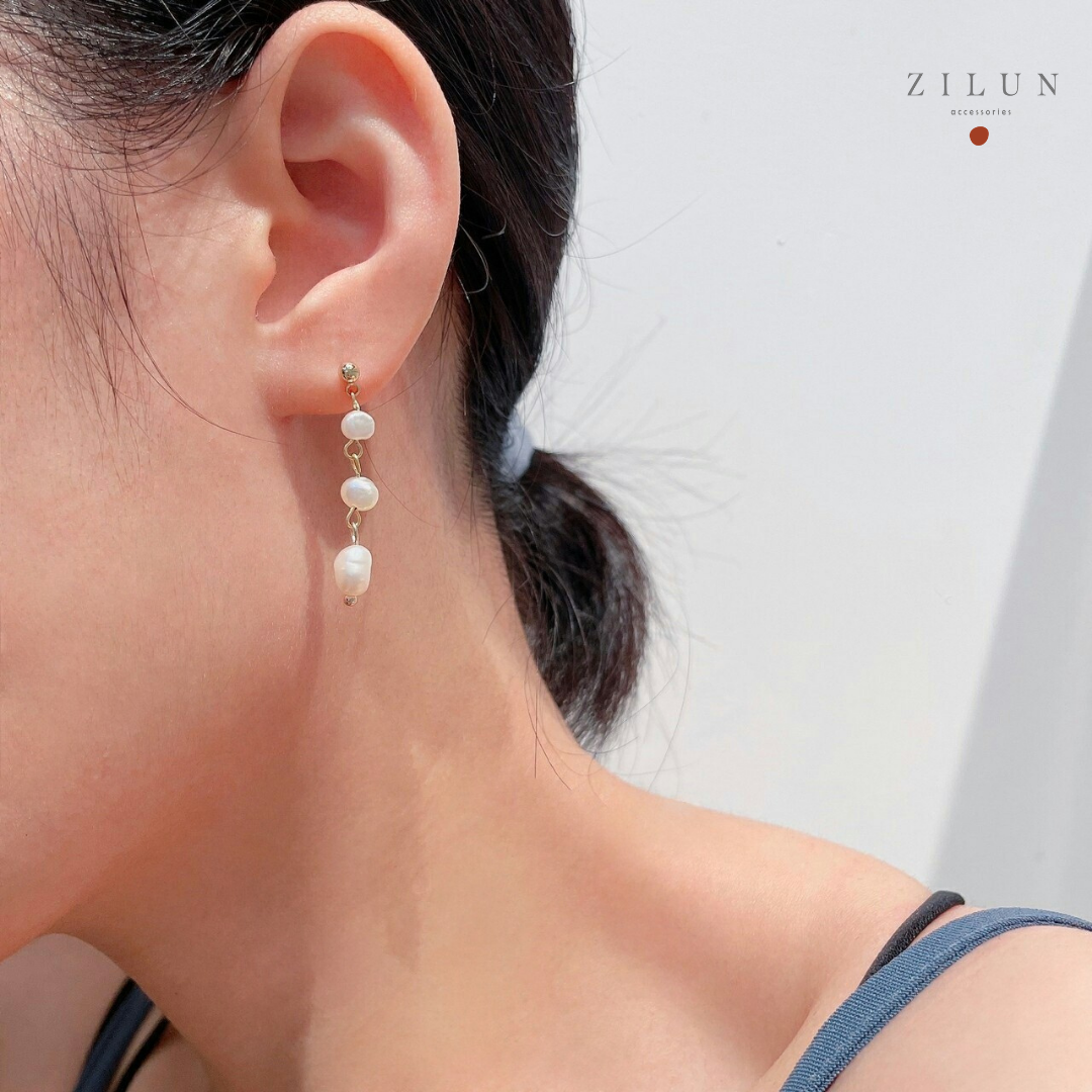 │輕奢│海洋露珠 • 巴洛克珍珠 • 耳針耳夾 • 14K注金 • 14kgf