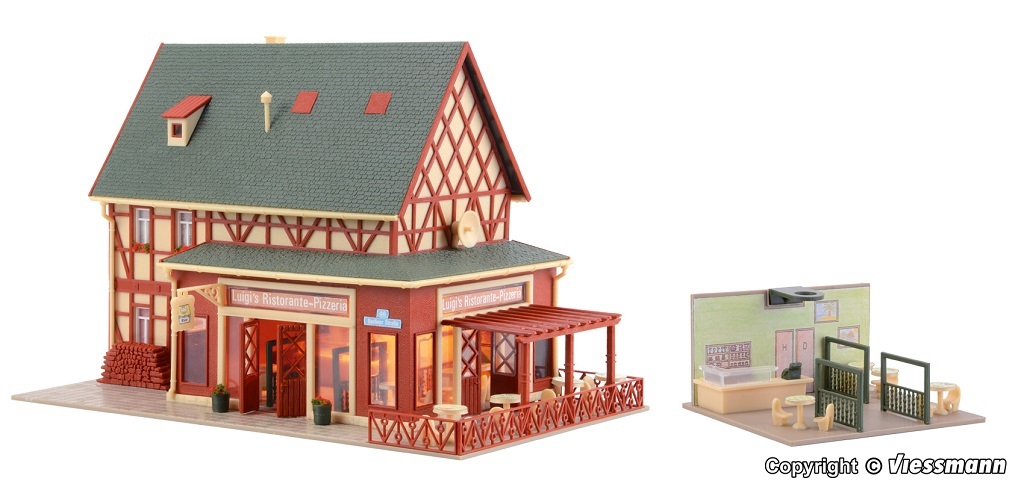 Vollmer 43681 HO scale, Luigi`s pizzeria restaurant with interior and LED lighting, functional kit