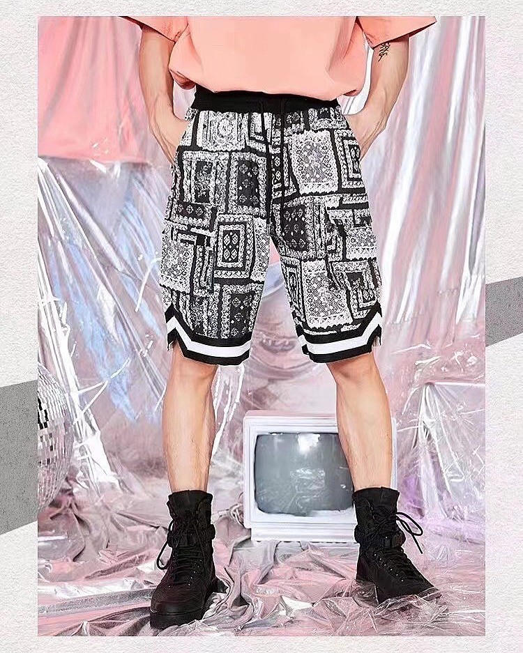 Less than 50% off FYPMAN Classic Amoeba Trimming Shorts Ball Pants Side Splits Large Pockets All-match Men and Women Wear