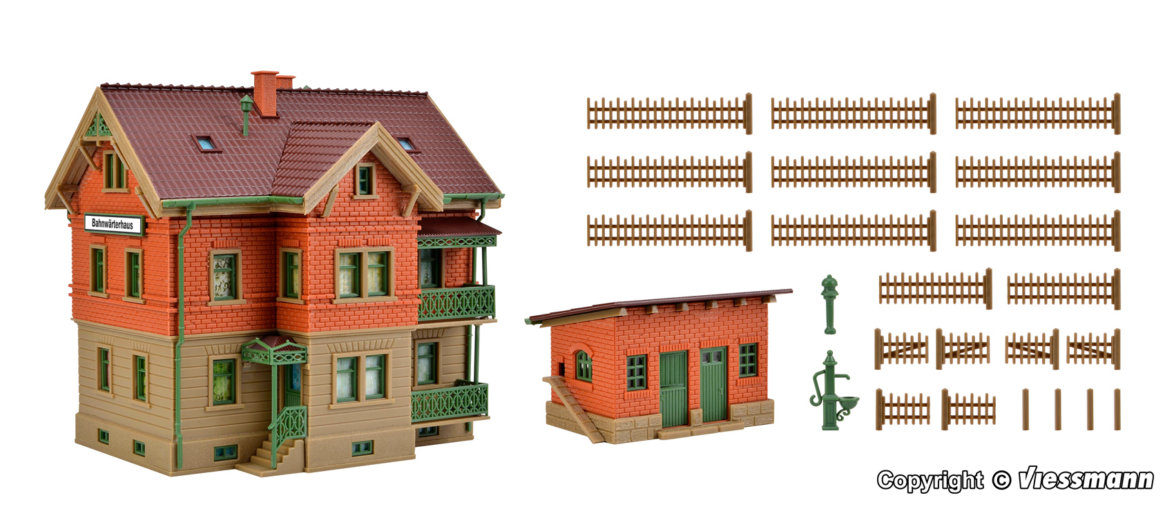 Vollmer 43529 HO scale, Gatekeeper house Esslingen with chickenhouse and garden fence