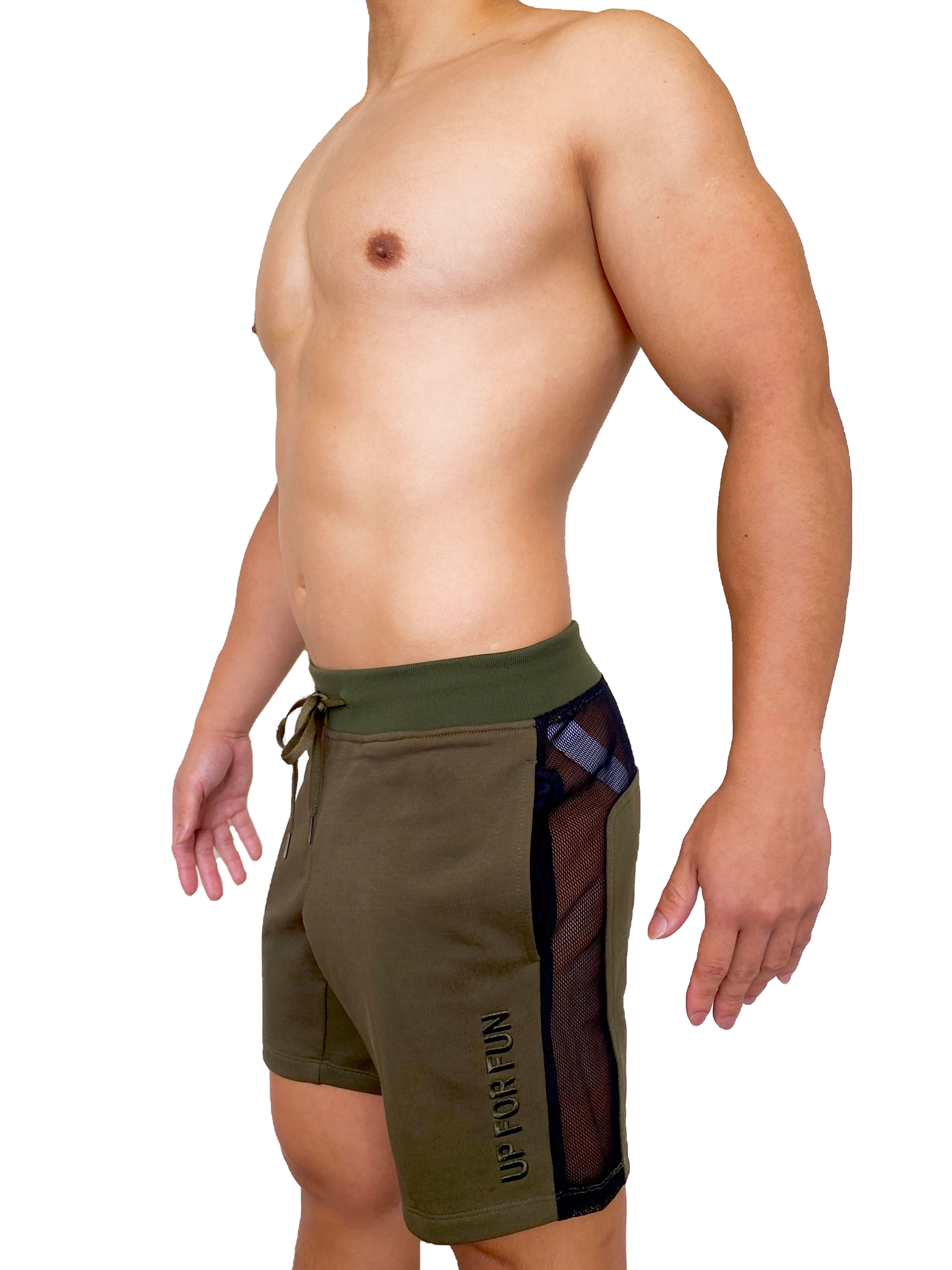 熱賣回歸 - UP For Fun 棉短褲 軍墨綠/透視黑