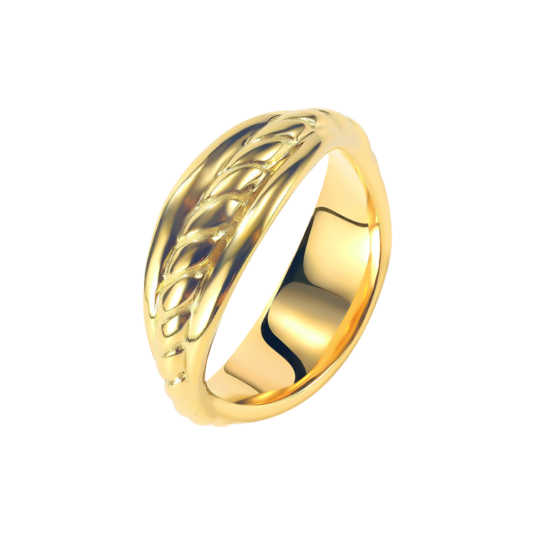 白鋼戒指，女士戒指 復古麻花紋；中性經典造型（2006金色）