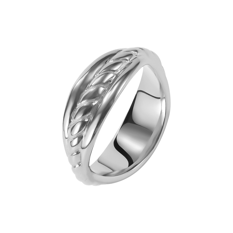 白鋼戒指，女士戒指 復古麻花紋；中性經典造型（2006銀色）