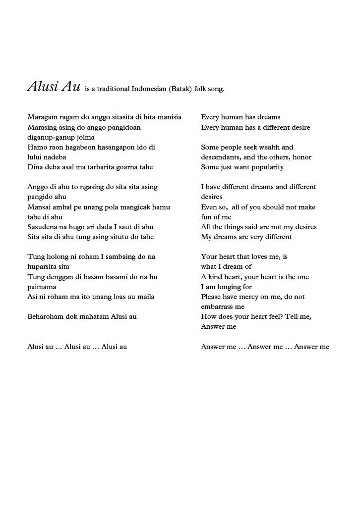 【同聲三部】《Alusi Au (Answer Me)》