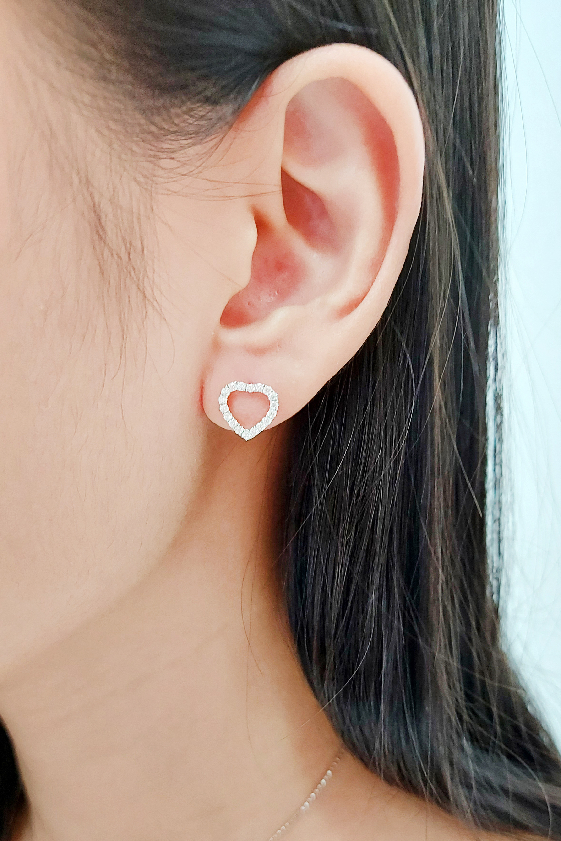 18K白金天然鑽石心形耳環