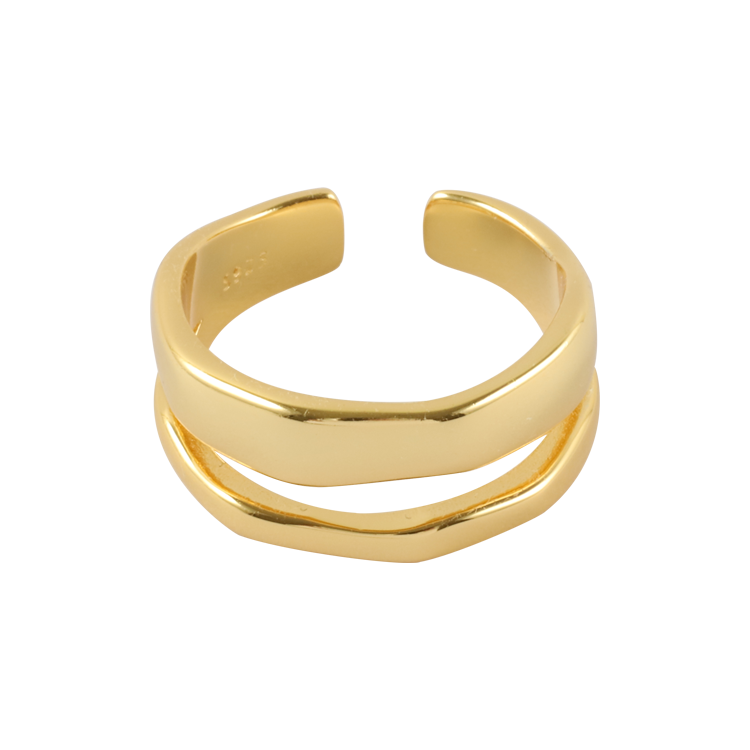 純銀戒指，女士戒指 不規則層次開口；波光水面纏繞於手指之上（1654金色）