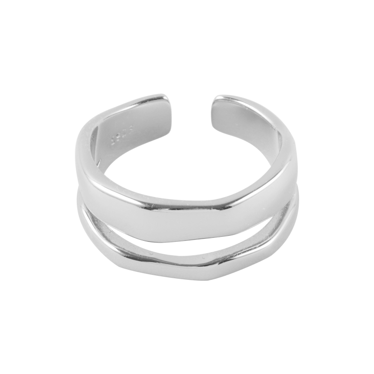 純銀戒指，女士戒指 不規則層次開口；波光水面纏繞於手指之上（1654銀色）