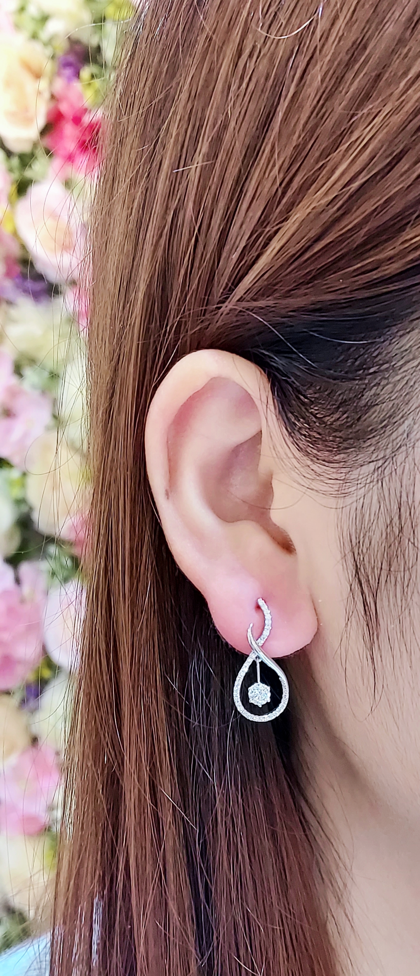 18K白金天然鑽石耳環