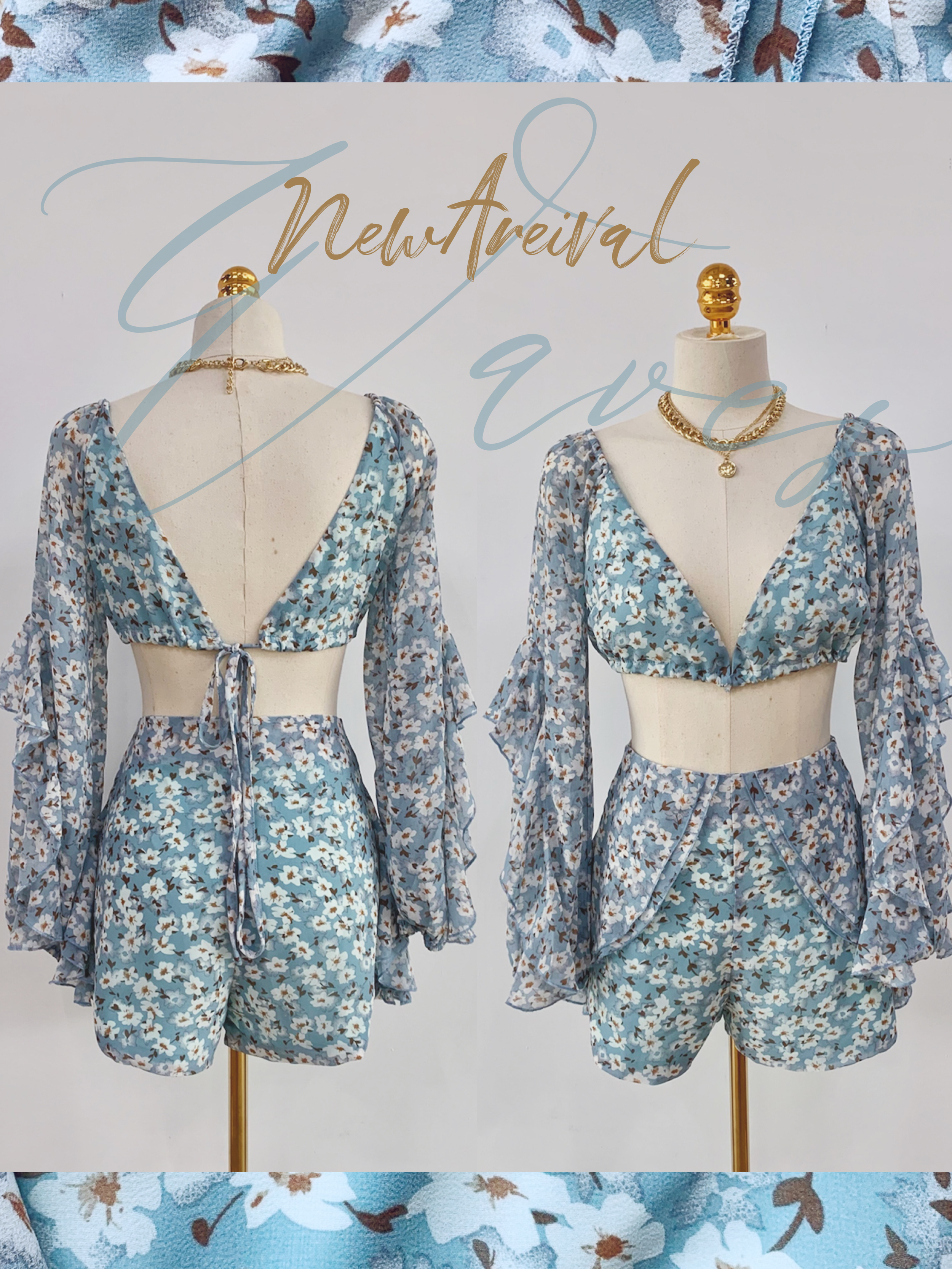 Beverly 夏日碎花雪紡短褲套裝