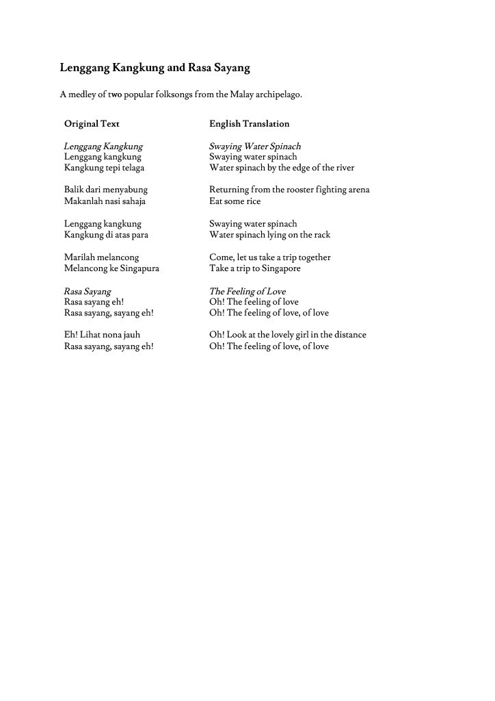 【同聲三部】《Lenggang Kangkung & Rasa Sayang》