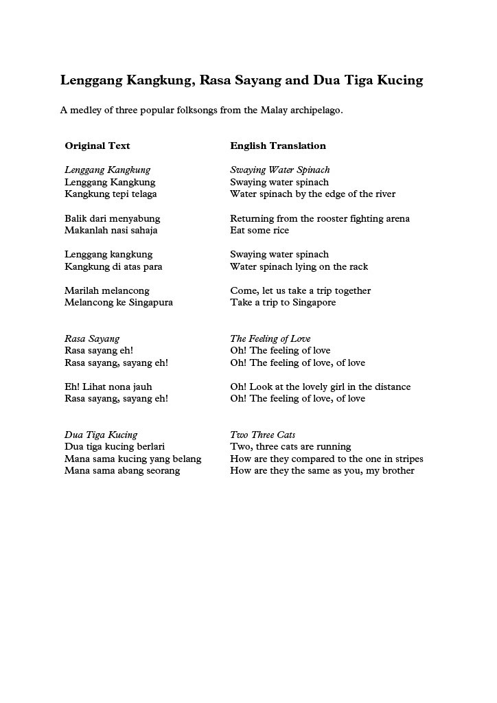 【同聲二部】《Lenggang Kangkung, Rasa Sayang & Dua Tiga Kucing》