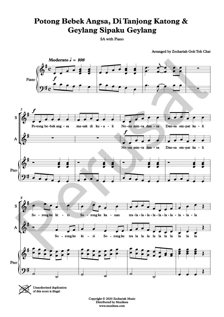 【同聲二部】《Potong Bebek Angsa, Di Tanjong Katong & Geylang Sipaku Geylang》