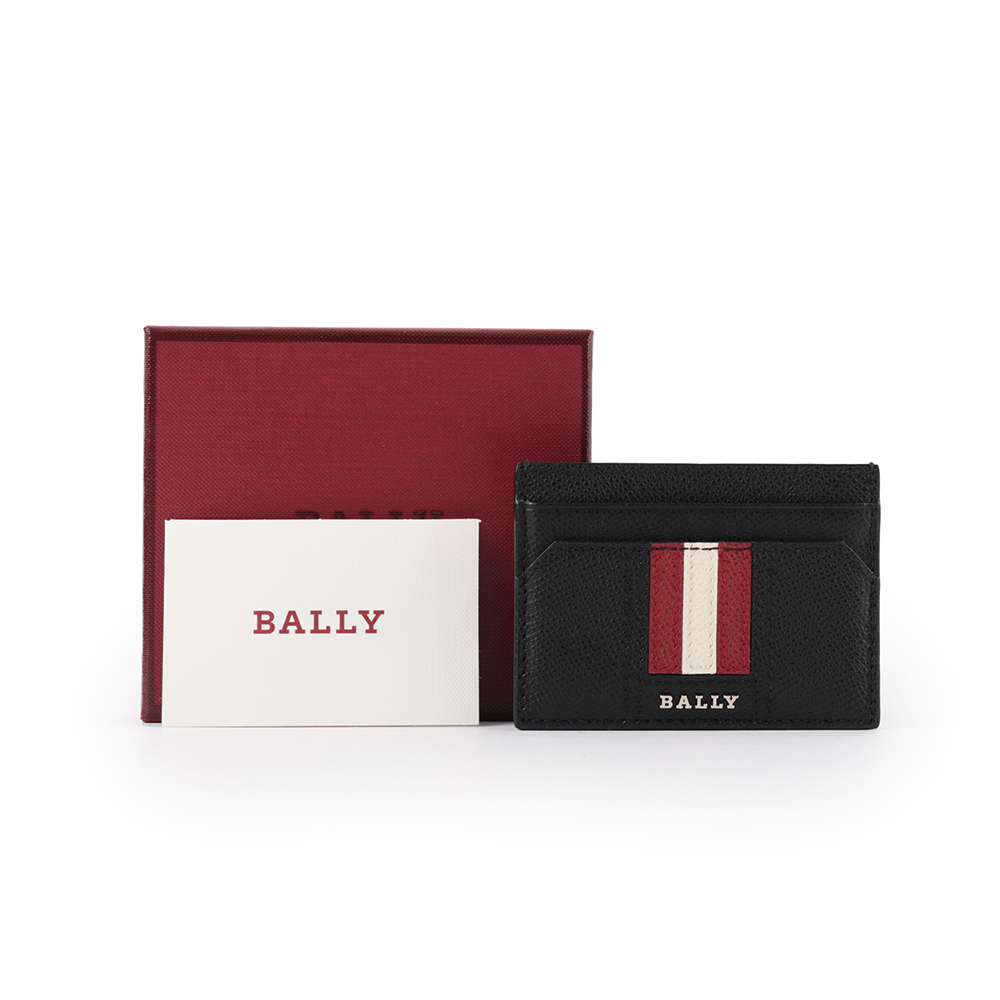 【BALLY】Thar 防刮牛皮黑白條紋卡片/名片夾