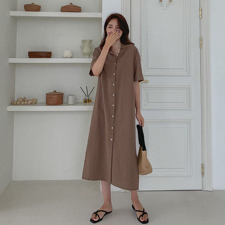 排扣寬鬆襯衫長洋
