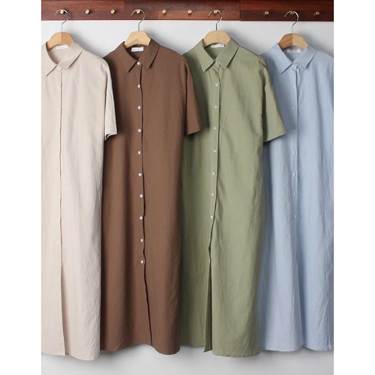 排扣寬鬆襯衫長洋
