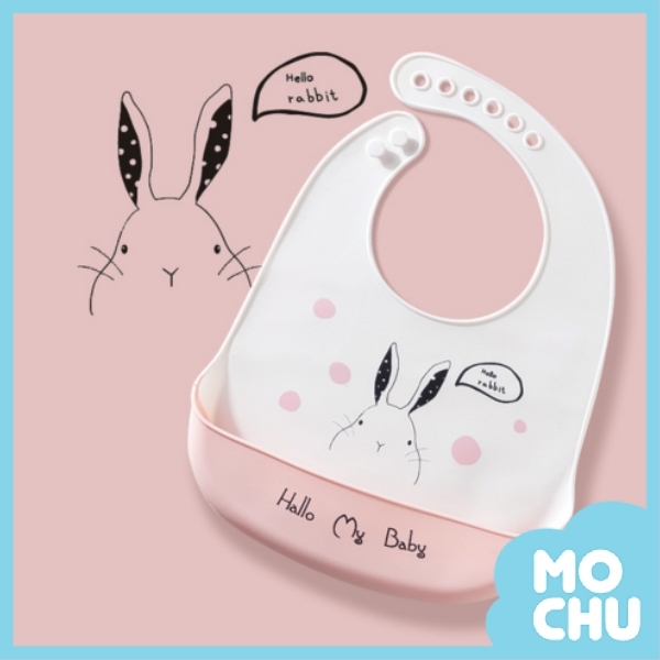 造型矽膠圍兜-波點兔子