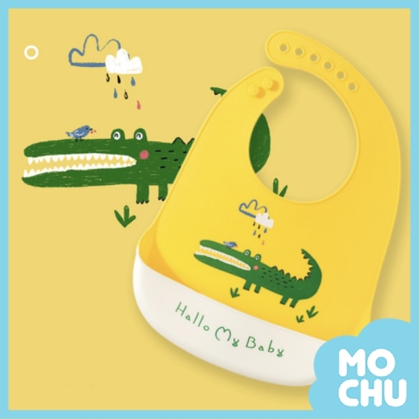 造型矽膠圍兜-臉紅鱷魚