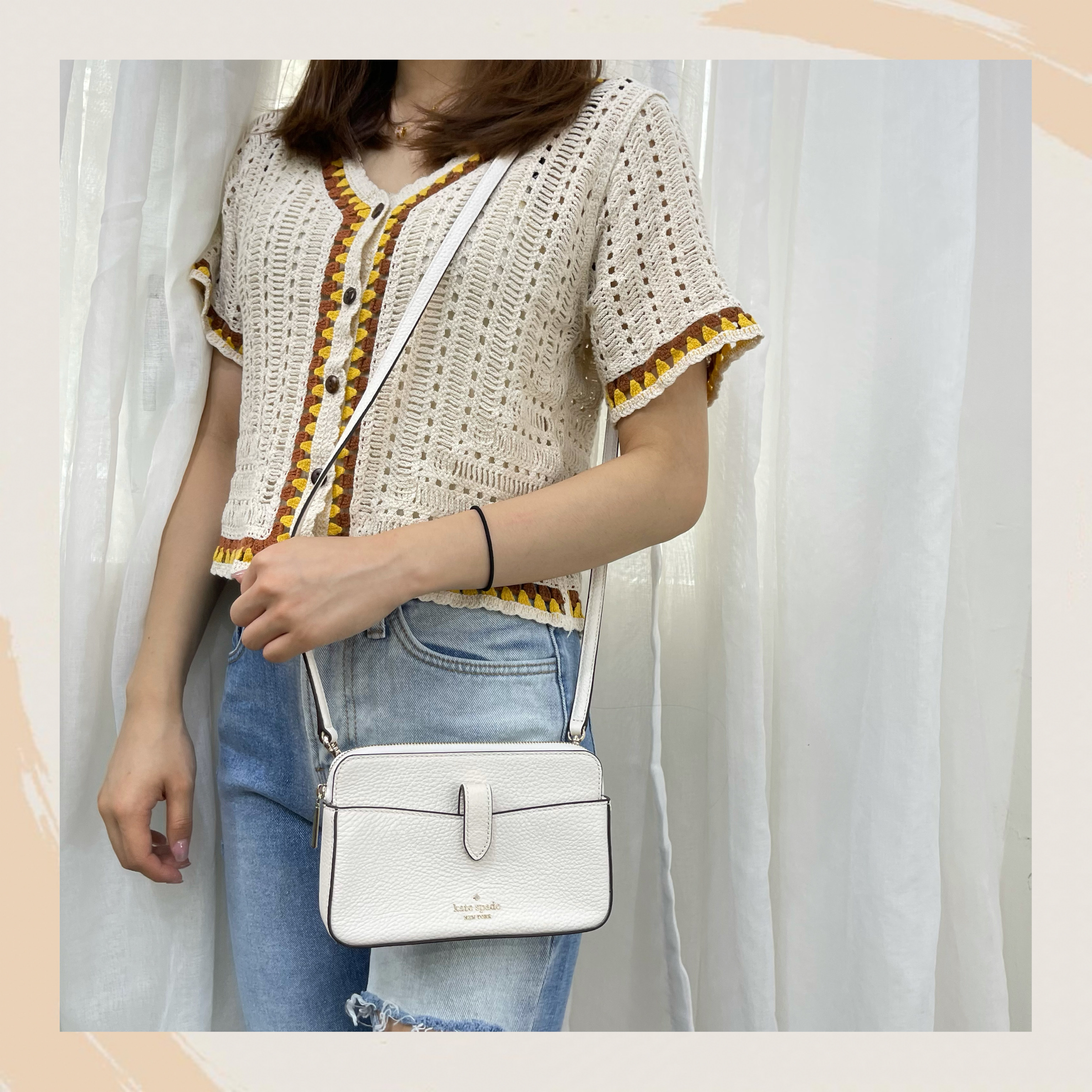 【名牌代購】KATE SPADE LEILA SMALL TAB CROSSBODY #WLR00397/PARCHMENT (108)