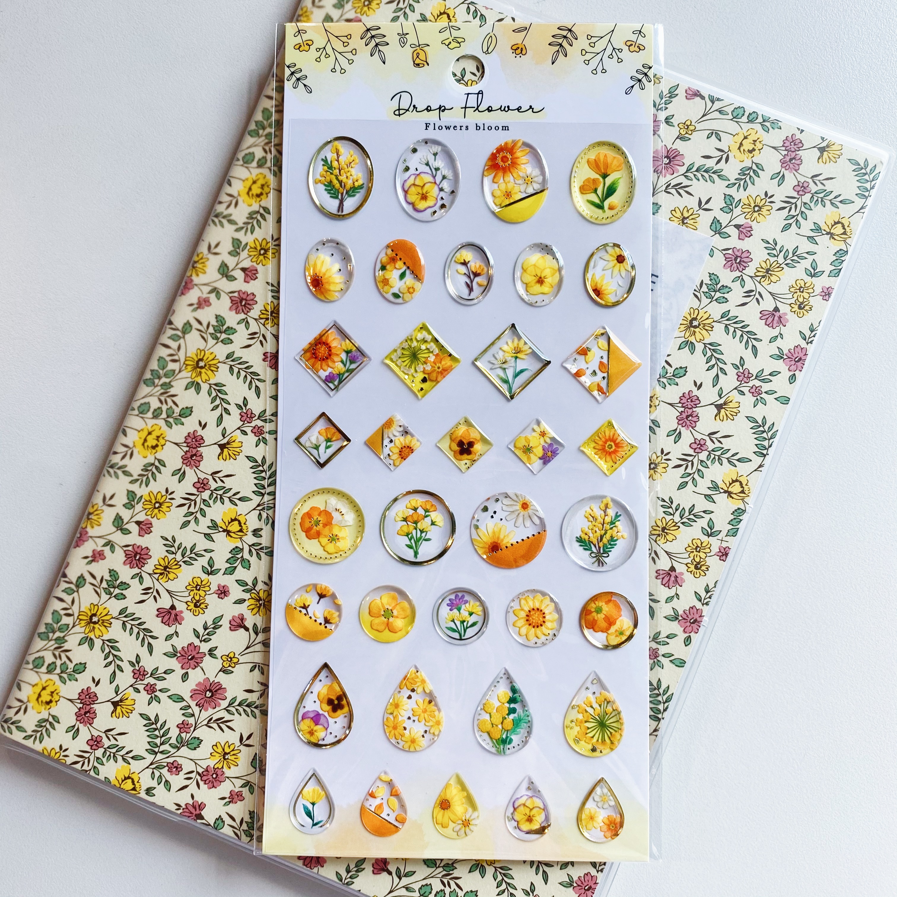 Mind Wave Drop Flower滴膠燙金立體貼紙  黃色