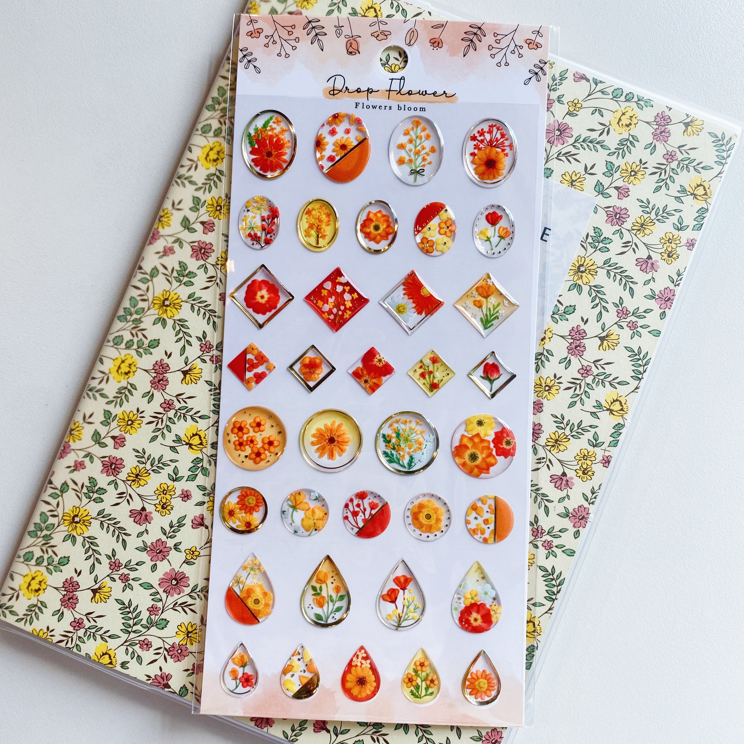 Mind Wave Drop Flower滴膠燙金立體貼紙  橘色