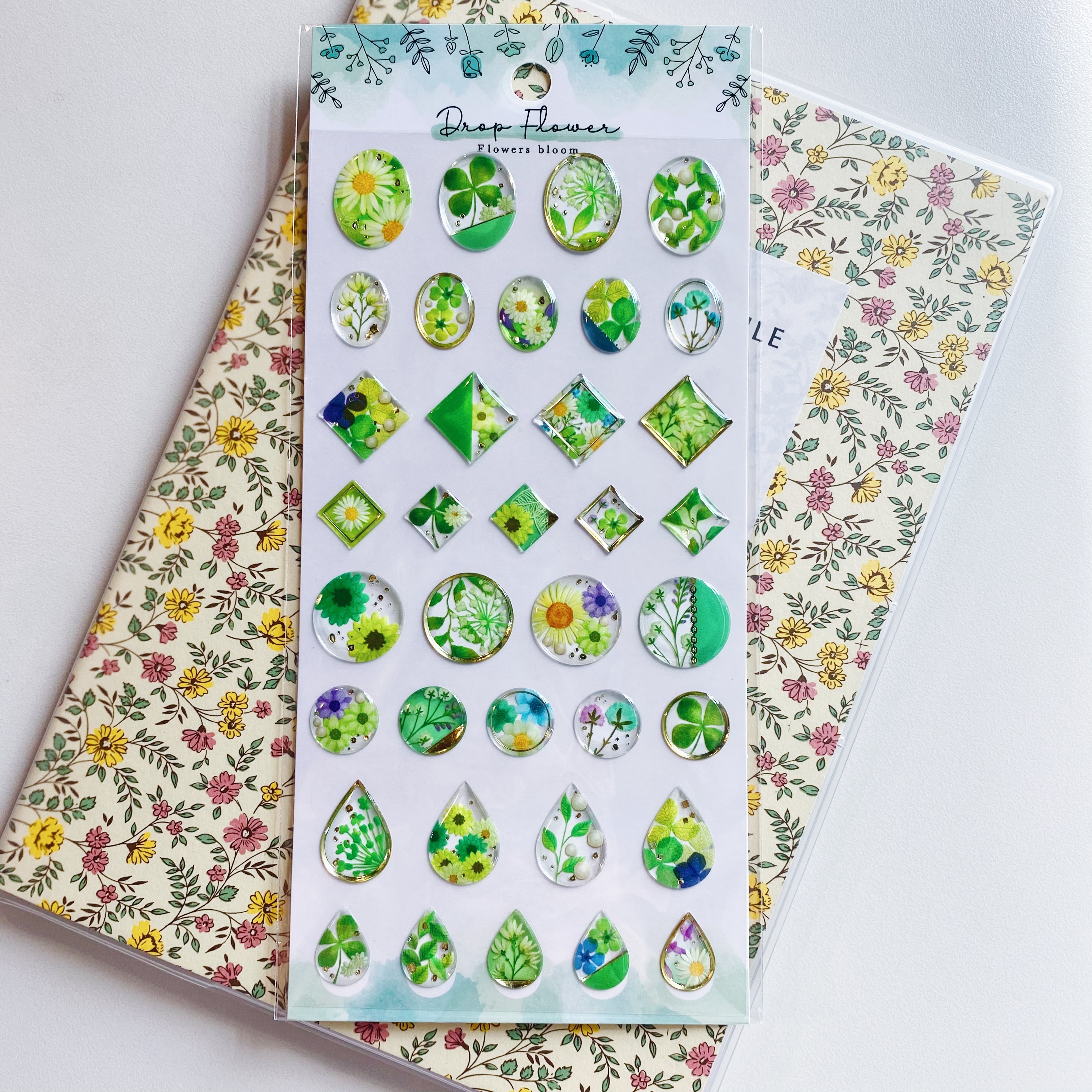 Mind Wave Drop Flower滴膠燙金立體貼紙  綠色