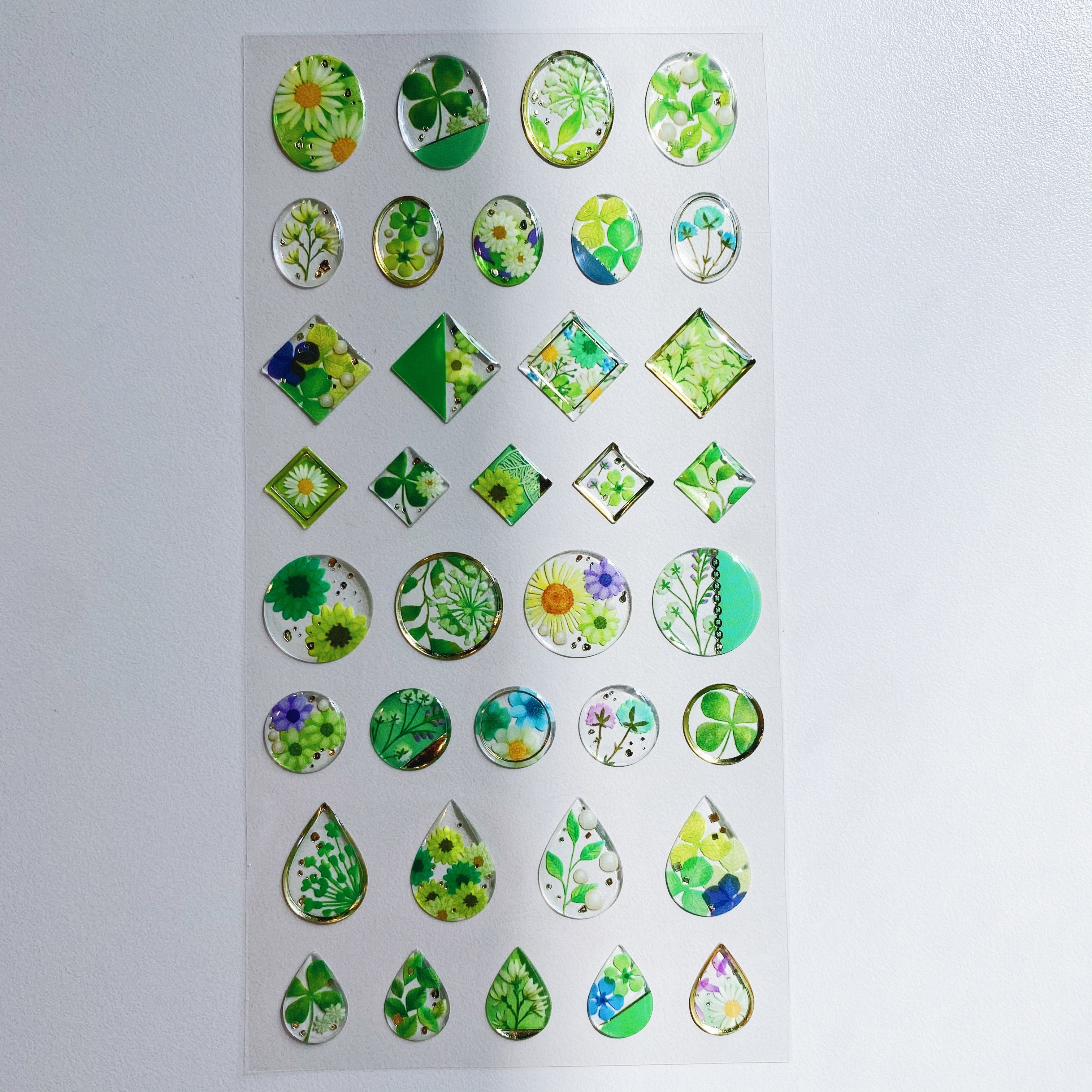 Mind Wave Drop Flower滴膠燙金立體貼紙  綠色