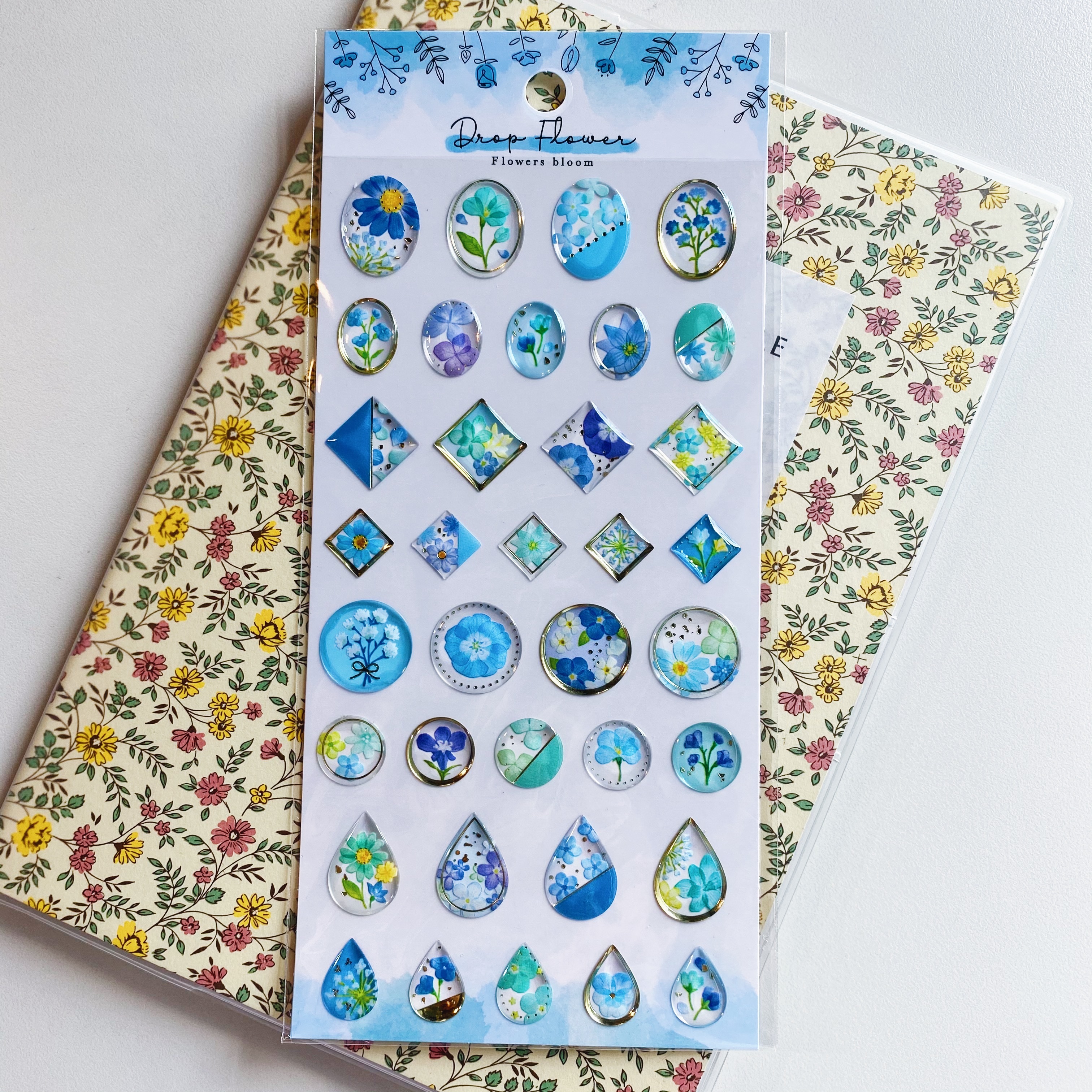 Mind Wave Drop Flower滴膠燙金立體貼紙  藍色