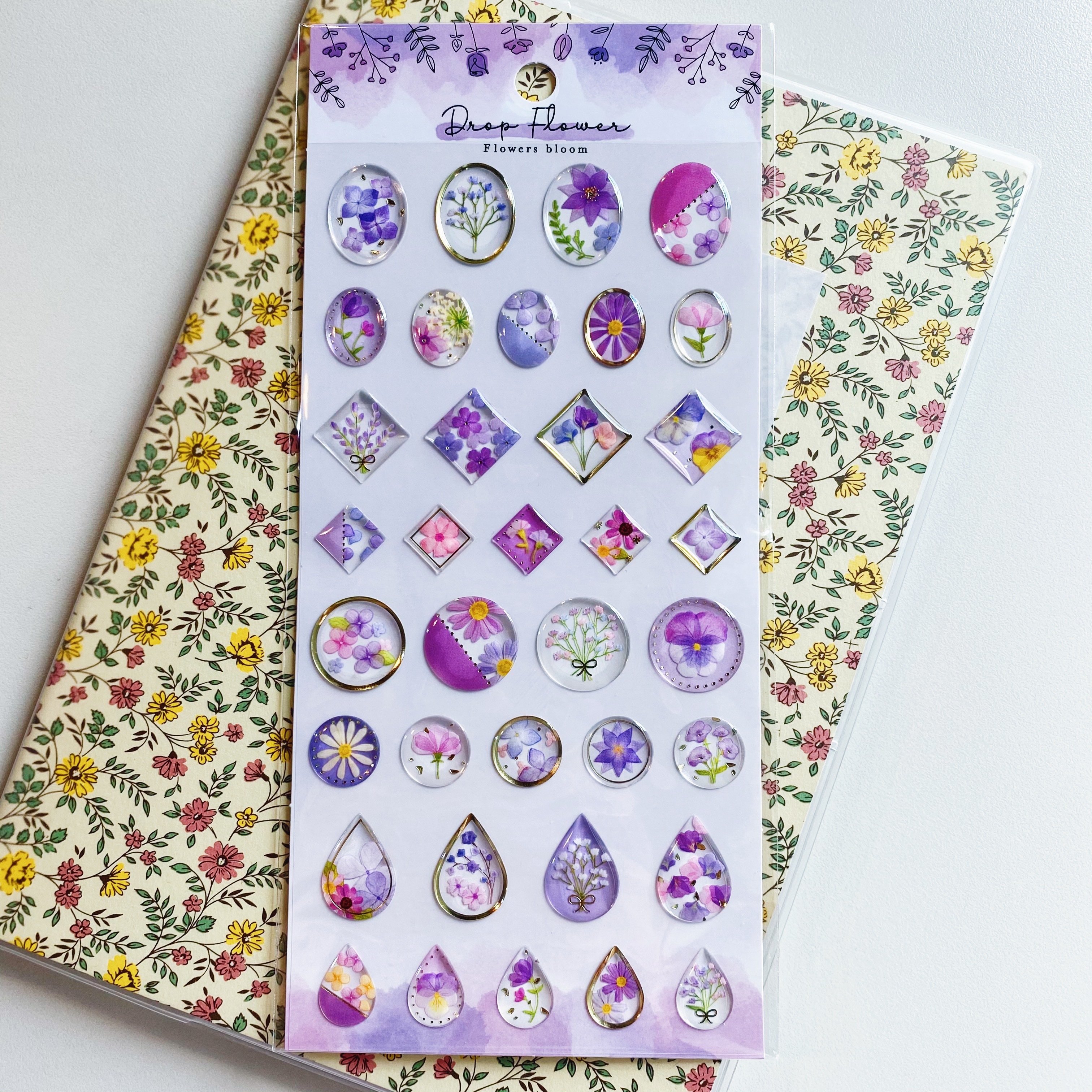 Mind Wave Drop Flower滴膠燙金立體貼紙  紫色