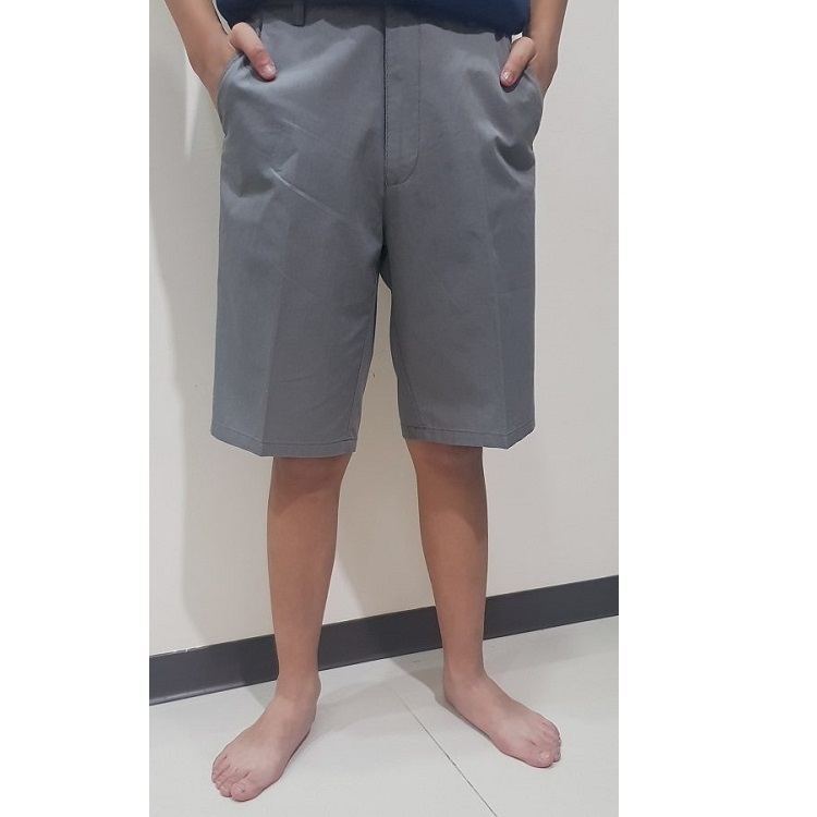 甄褲｜純棉五分褲｜中高腰直筒・灰色系細條紋・100%棉（32~41 吋）